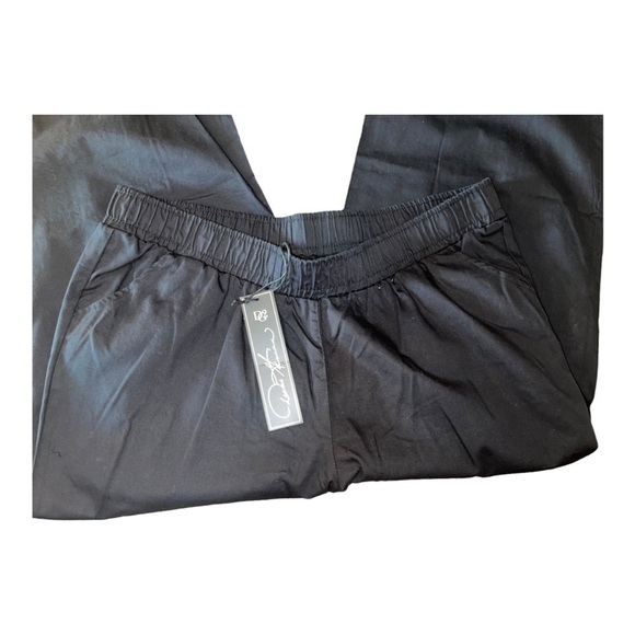 Dg2 LADIES PLUS SIZE BLACK LARGE LEG BLACK CROPPED PANTS WITH ELASTIC WAIST P1X - Picture 2 of 3